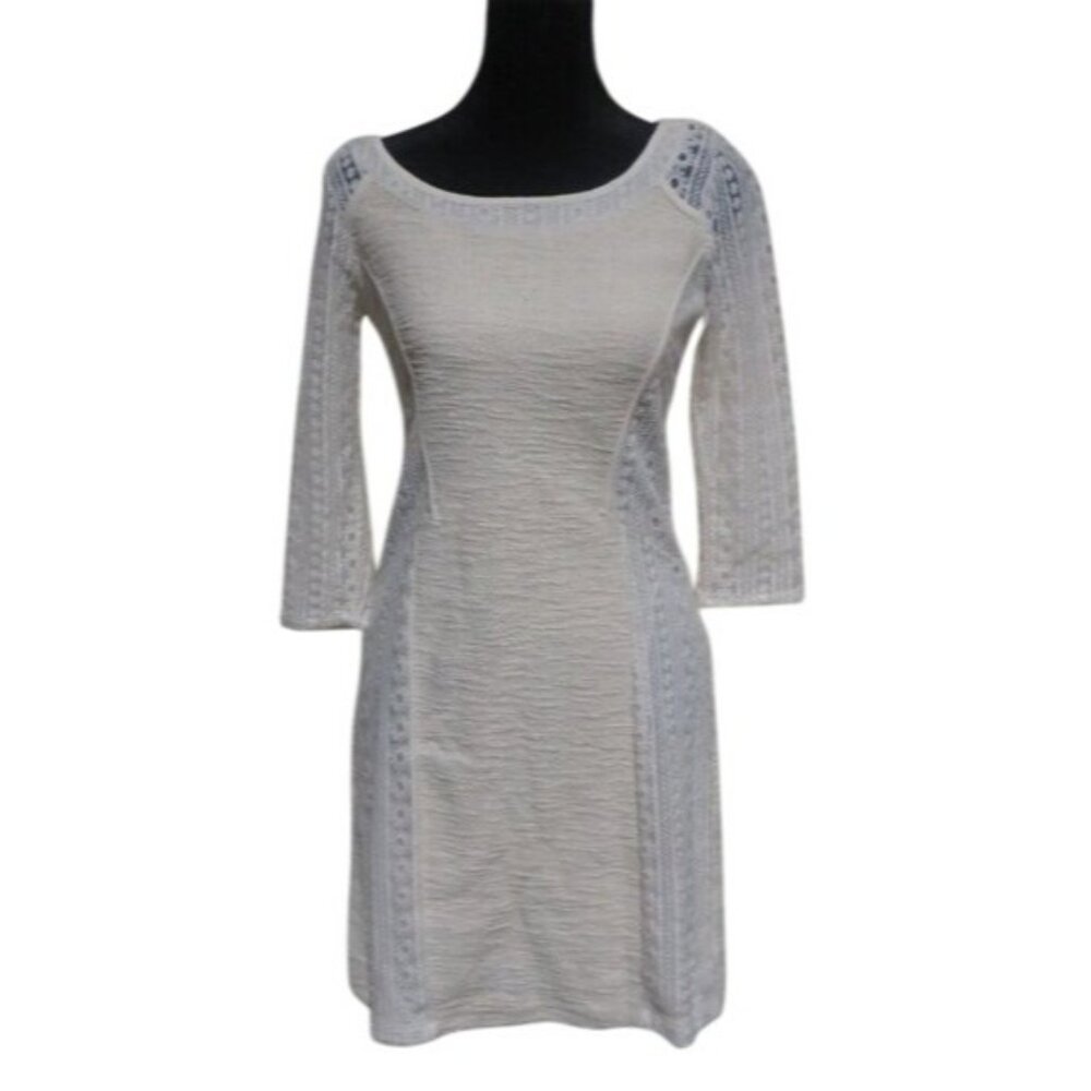 Bordeaux Sheath Dress Cocktail Lace Cream Linen Long Sleeve Size S/P Small